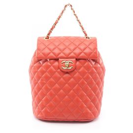 Mochila Matelassé Chanel em couro laranja Laranja