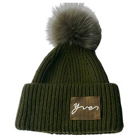 YVES SALOMON Khaki Wool Beanie Excellent Condition Khaki