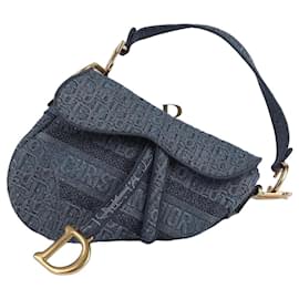Dior-Blue Oblique Denim Canvas Saddle Shoulder Bag-Blue