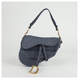 Dior-Blue Oblique Denim Canvas Saddle Shoulder Bag-Blue