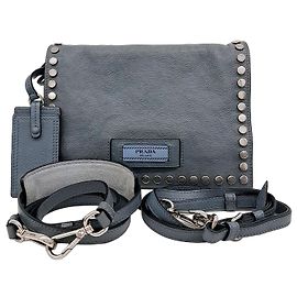 Bolsa de aba em couro glacé Prada Etiquette Azul