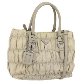 Prada Gaufre Tote Convertibile Tessuto Piccolo Beige