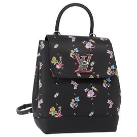 Louis Vuitton Lockme Backpack Floral Printed Leather Mini Black
