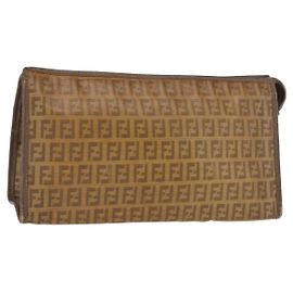 FENDI Zucchino Canvas Clutch Bag PVC Brown Auth ti3585 Brown