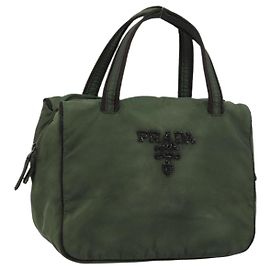 PRADA Bolsa de mão em nylon verde Auth 160276 Verde