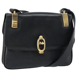 Bolsa de Ombro CÉLINE Carroça de Couro Preta e Dourada Auth 158123 Preto Dourado
