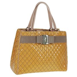 Sac à main Salvatore Ferragamo en cuir verni Jaune Argent Auth ka1247 Argenté Jaune