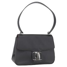 Salvatore Ferragamo Shoulder Bag Leather Dark Brown Silver Auth ka1328 Silvery Dark brown