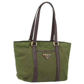 PRADA Sac à main en nylon vert or Auth 159309 Doré Vert