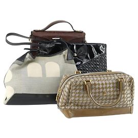 BALLY Handtasche Leder PVC Canvas 4 Set Beige Schwarz Braun Auth bs32143 Braun Schwarz Beige