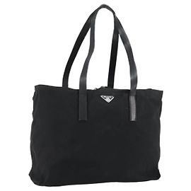 PRADA Tote Bag Nylon Black Silver Auth bs32076 Black Silvery