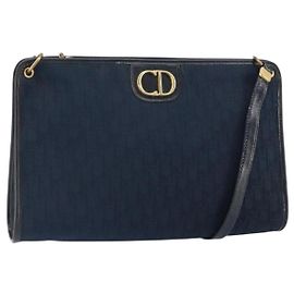 Borsa a Spalla in Tela Trotter Christian Dior Blu Navy Oro Auth BA9239 D'oro Blu navy