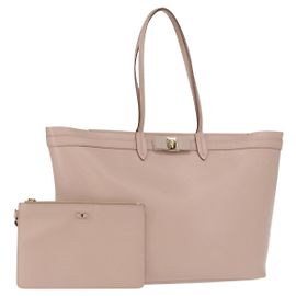 Bolsa Tote Vala de couro Salvatore Ferragamo dourada rosa bege Auth 157381 Bege Dourado