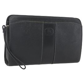 Clutch aus schwarzem Leder mit Silber BURBERRY Auth ka1315 Schwarz Silber
