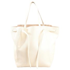 Céline Celine Cabas Phantom Medium Leather Shoulder Bag in White Beige