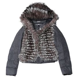 Fendi Wool-Blend Puffer Jacket with Fur Trim, Size 40 Grey