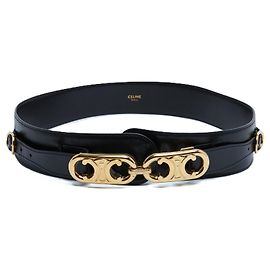 Céline Triomphe Schwarz T80 Slimane Gold Schwarzer Ledergürtel 32Zoll Céline Schwarz