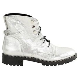 Dior Botas de couro prateadas com cadarço Prata