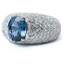 Autre Marque Bague en Saphir et Diamants Pavé Ovale – Or Blanc Blanc Autre