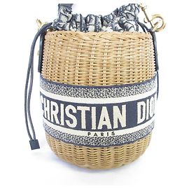 Borsa a Spalla in Vimini Oblique Christian Dior Blu navy