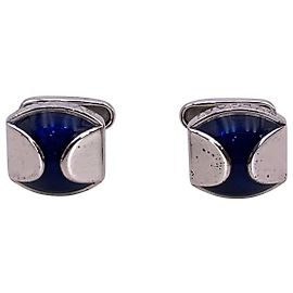 Abotoaduras de prata esterlina 925 com esmalte azul Bulgari e bolsa Prata
