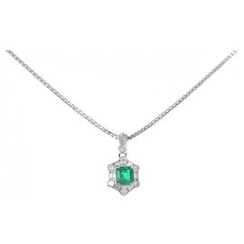 Autre Marque Platinum Emerald Diamond Necklace Silvery