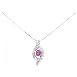 Autre Marque K10 White Gold Ruby Diamond Necklace Red