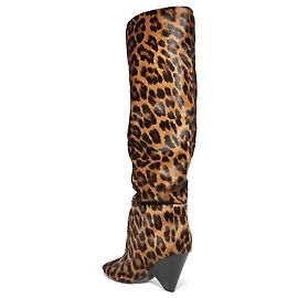 Saint Laurent Niki leopard print pony boots Black Beige Leopard print Dark brown