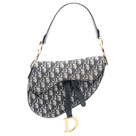 Dior-Dior Blue Oblique Canvas Saddle Bag-Blue