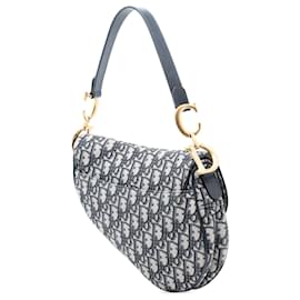 Dior-Dior Blue Oblique Canvas Saddle Bag-Blue