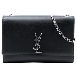 Saint Laurent Black Medium Grain De Poudre Leather Monogram Kate Crossbody Black