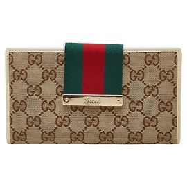 Gucci GG Canvas Sherry Line Long Wallet Beige Cream
