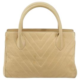 Chanel Vintage Convertible Tote Chevron Lambskin Medium Beige