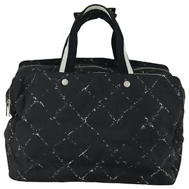 Chanel Travel Line Boston Bag Printed Nylon Medium Black