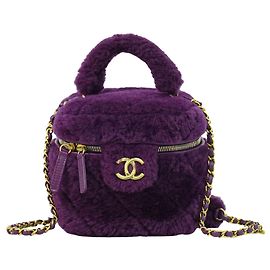 Chanel Coconing Top Handle Vanity Case with Chain Quilted Shearling Small Purple