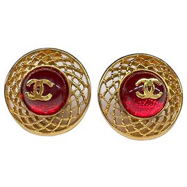 Orecchini a clip Chanel CC Mark rosso scuro e oro rari D'oro Bordò