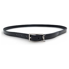 SAINT LAURENT CASSANDRE GÜRTEL 711790 YSL LOGO T95 SCHWARZES LEDER Schwarz
