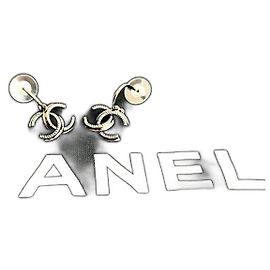 Chanel Coco Mark Earrings Silvery Metallic
