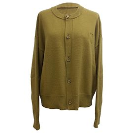AMI de Coeur Rundhals-Cardigan aus grüner Wolle Grün Khaki