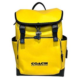 Coach League Flap Backpack Leather Backpack Yellow