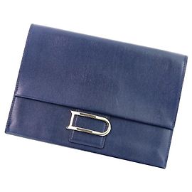 Pochette en cuir Leonce de Delvaux Bleu