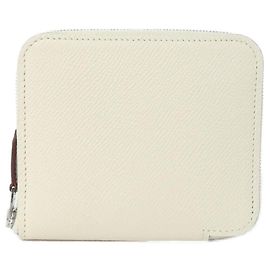 Billetera compacta de seda Epsom Hermès LUCKY DAISY Blanco