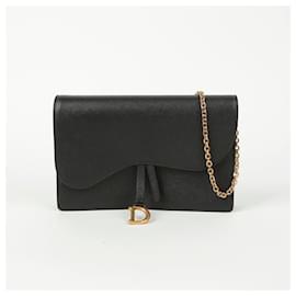 Dior-Saddle Chain Pouch Crossbody Bag-Black