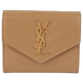 Saint Laurent Monogram Compact Tri-fold Wallet Brown