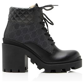 Gucci GG Supreme gesteppte Kalbsleder Kampfstiefel Schwarz
