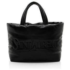 Saint Laurent Gepolsterte Leder Logo Einkaufstasche Schwarz
