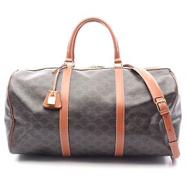 Céline Celine Triomphe Large Boston Bag PVC Canvas Leather Black