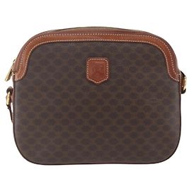 Céline Bolsa de Ombro Celine Vintage Macadam em Lona e Couro Marrom