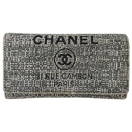 CHANEL Deauville Long Wallet in Gray Canvas Brown
