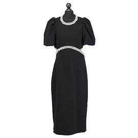 Rebecca Vallance Eva Midi-Kleid Schwarz mit Perlen Schwarz